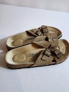 Betula Birkenstock Suede Criss Cross Strap Slide Sandals Women 10 EU 41 Tan